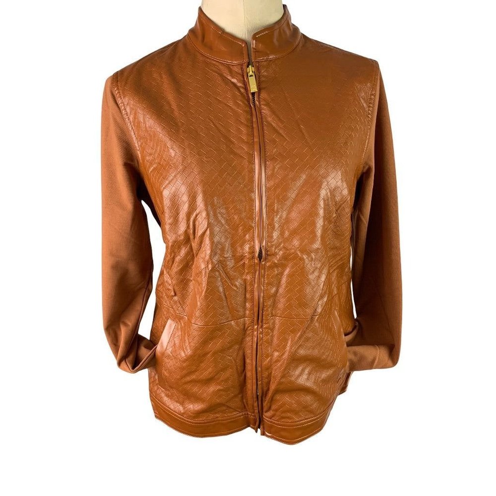 Small Liz Claiborne Full Zip Faux Leather Jacket Women's Mixed Fabric